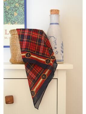 Vintage Navy Red Plaid Scarf